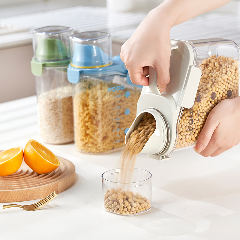 雑穀缶防湿防虫密封缶目盛り米桶家庭用五穀雑穀収納缶台所透明貯蔵缶|undefined