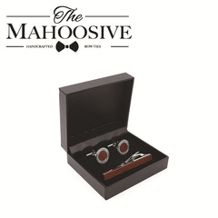 2022新款 圓形袖扣 高檔實木木質領帶夾 鑲鑽套裝 法式袖扣