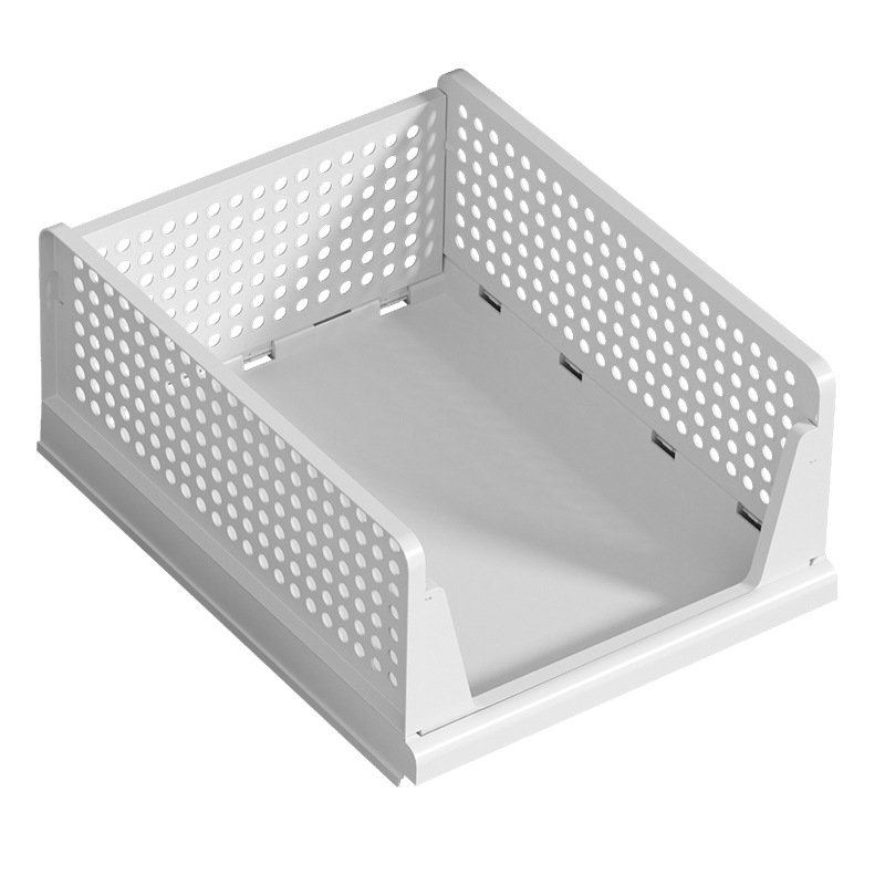 La canasta de almacenamiento de ropa plegable se puede superponer con una canasta de almacenamiento tipo cajón, partición en capas de armario, estante extraíble