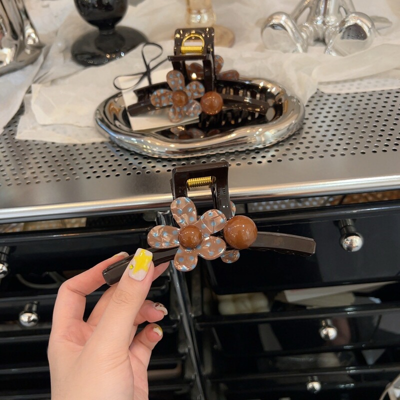 2026 early autumn new coffee color series acetate blue polka dot bead large claw clip for updos on the back of the head