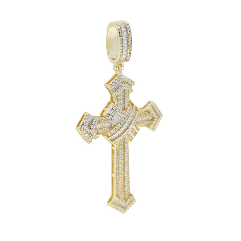 Zircon Inlay Material Hip-Hop Cross Copper Inlay Zircon Men's Pendant Necklace