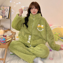 2025年新款秋冬季古风睡衣女冬毛毛珊瑚绒加厚拉链外穿家居服套装
