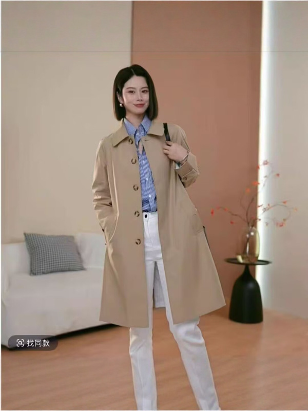 气质高级感中长款风衣外套女2025秋季新款韩版宽松洋气单排扣大衣|undefined
