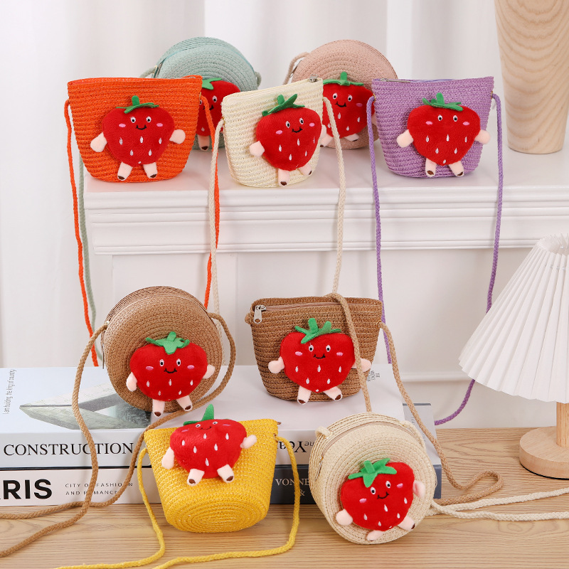 Girl's Straw Color Block Cute Round Square Zipper Shoulder Bag display picture 1