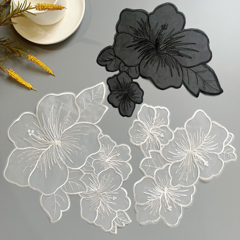 Large Black and White Embroidered Organza Lotus Leaf Applique Decoration Han Dynasty Women's Suspender Shirt Chinese Style Lace Large Black and White Embroidered Organza Lotus Leaf Applique Decoration Han Dynasty Women's Suspender Shirt Chinese Style Lace