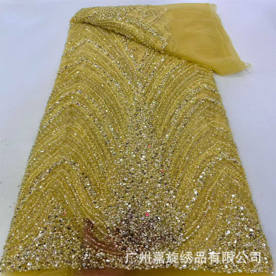 Doble V rayas de malla sequinilla tubo de cuentas bordado vestido de boda tela bordada cuentas suministro de stock de encaje