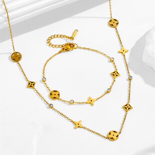 Titanium steel necklace, four-leaf clover, presbyterian k gold simple temperament, high-end stainless steel jewelry, women's suit