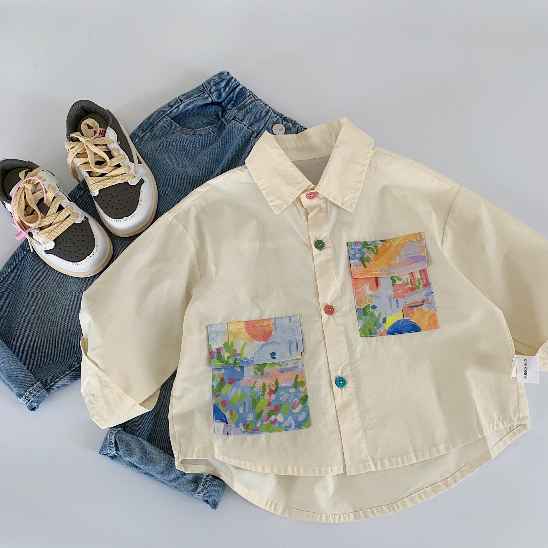 Camisas para niños Mai Bao 2025, otoño nuevo estilo para niños y niñas, camisas de etiqueta extranjera, ropa de otoño para bebés, ropa interior para niños