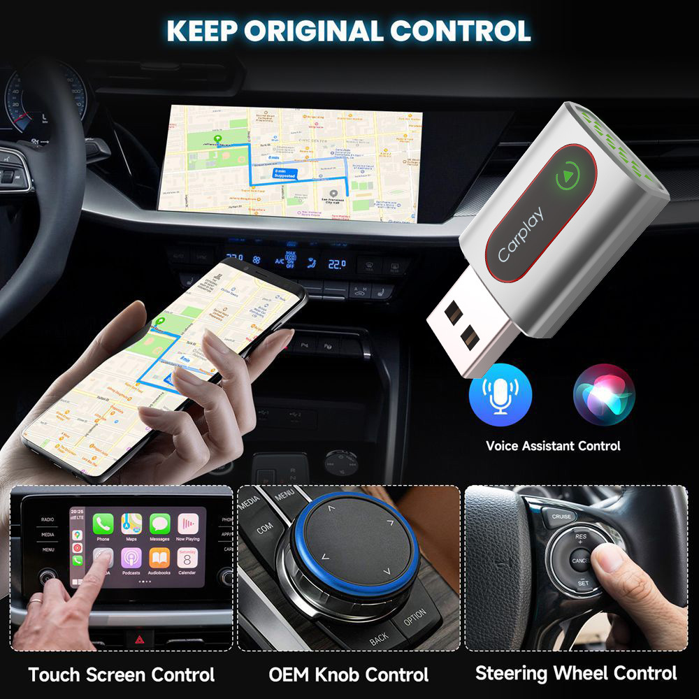 Mini wireless carplay adapter for car connectivity, Android Auto two-in-one converter, does not overheat