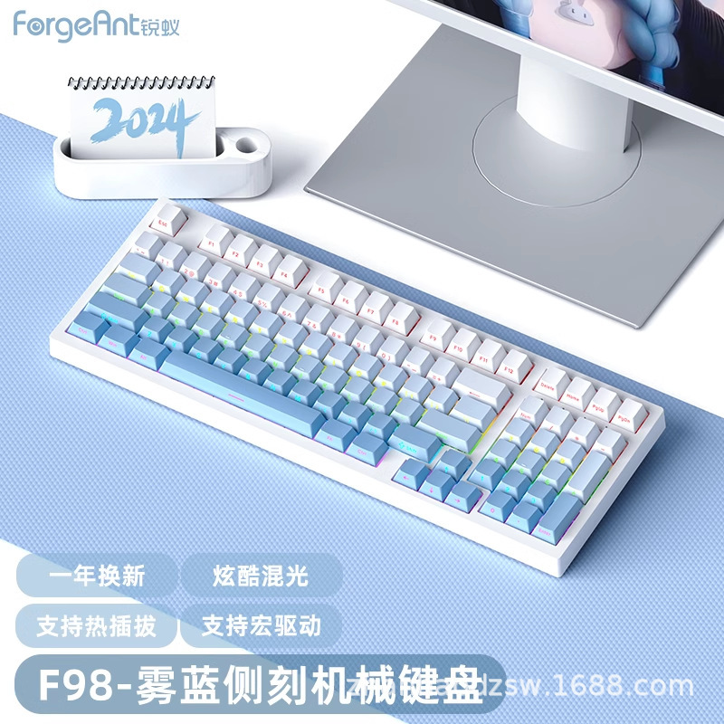 Ruiyi F98 メカニカルキーボードゲーム e スポーツ PBT オフィス有線サイド刻印マルチカラーグラデーションノートブック緑茶赤軸|undefined