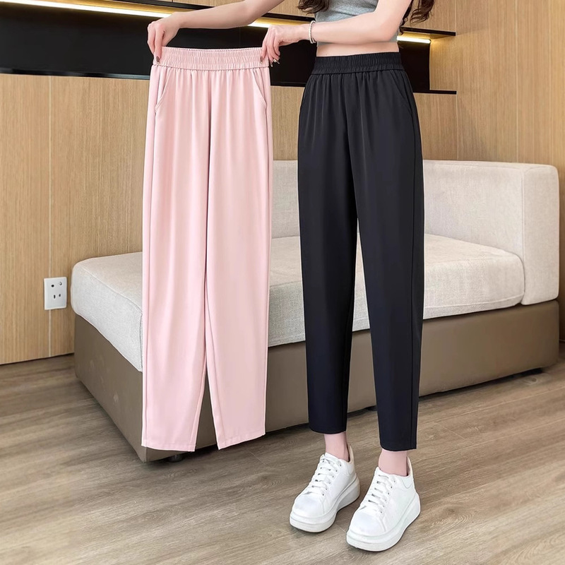Harem Pants Women's Summer Thin Loose Slimming Pants High Waist Ice Silk Pants Smoke Pipe Pants Small Cropped Pants