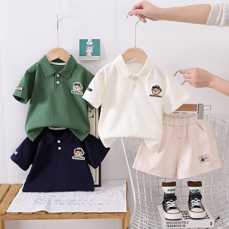 Cross-border 2025 New Men's Baby Summer Boys' Polo Shirt Short-sleeved Two-piece Set Children's Summer Two-piece Set for Hair