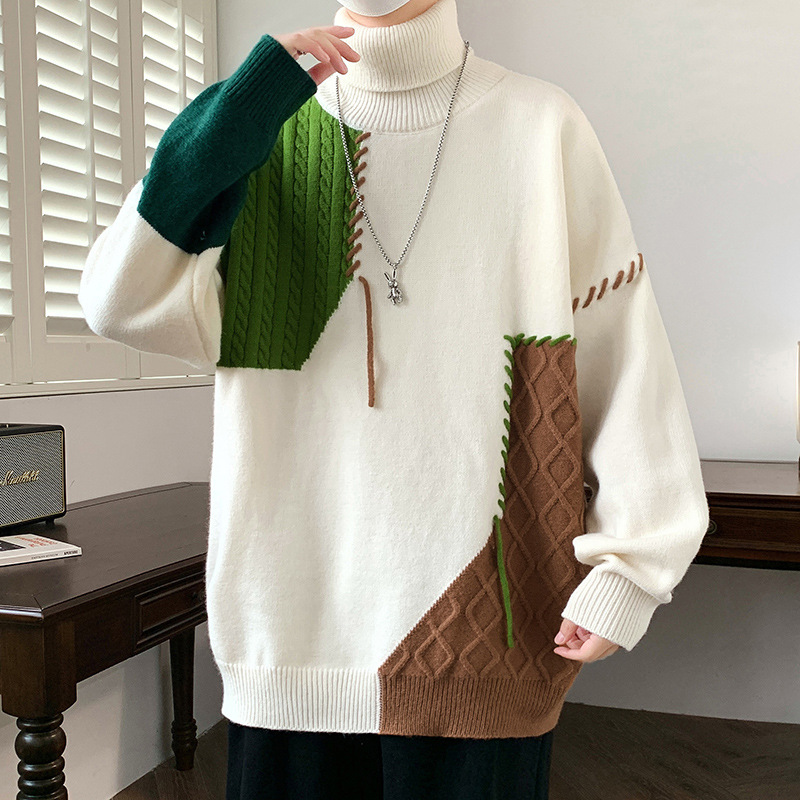 Herrenbekleidung Herbst und Winter farblich passender All-Match-Pullover, verdickte gestrickte Innenbekleidung, langärmeliges Unterhemd, Herrenbekleidung_voghion.com