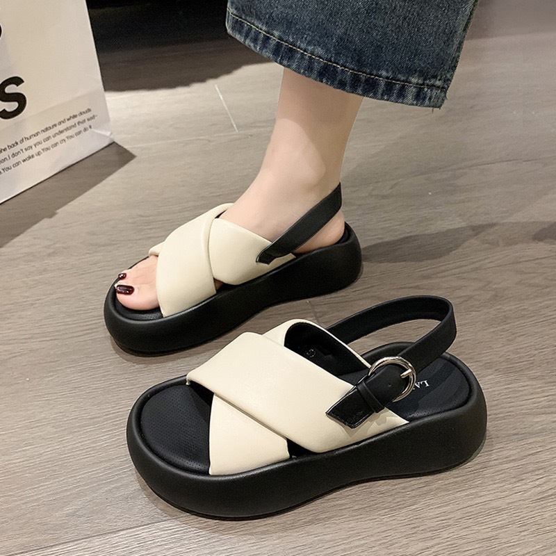 Sandals for Women Summer 2025 New Fashion High-Bottom Thick-Soled Versatile Casual Roman Shoes That Feel Like Stepping on Shit and Cloud Bread Shoes