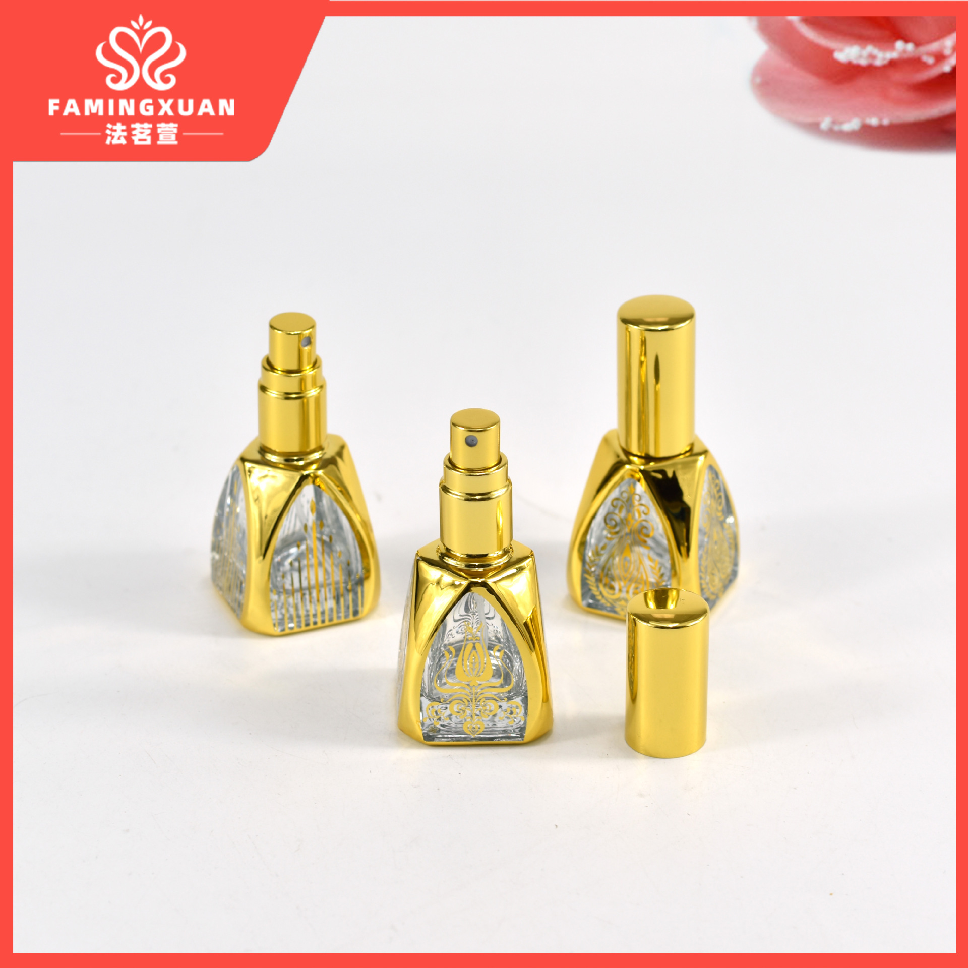 Botella de Perfume Recargable Fa Mingxuan, Botella Vacía para Perfume al por Mayor, Botella de Perfume Vacía de Vidrio con Pulverizador y Estampado Dorado de 12 ml