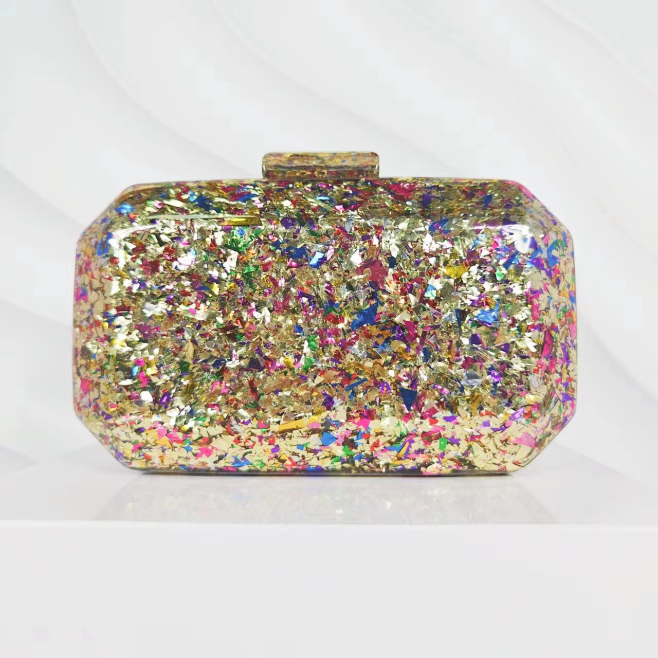 375g Weight Lock clasp Closure Type / Strap Type Evening Bag Bags Type Holiday, Party Occasion Arylic Material Solid Color Pattern All Seasons Season Women's Gender Elegant, Vintage Style Style Square Shape Small Size Gold White Blue Arylic Solid Color Square Evening Bags 6