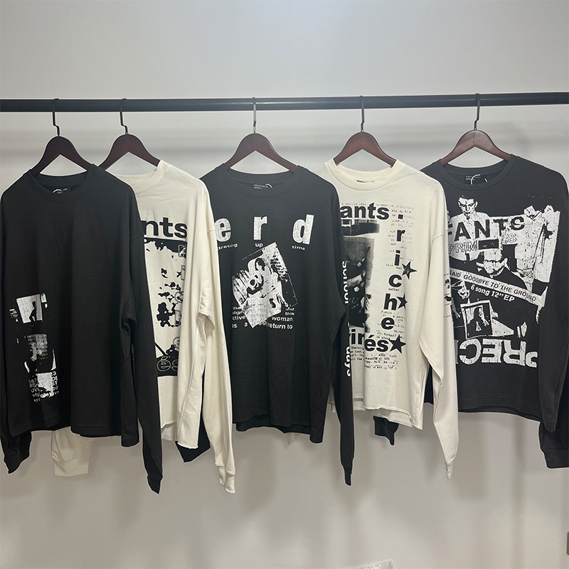 Erd Melancholic Rich Kid Portrait Graffiti Casual Unisex Cleanfit Style High Street Long-Sleeved T-Shirt