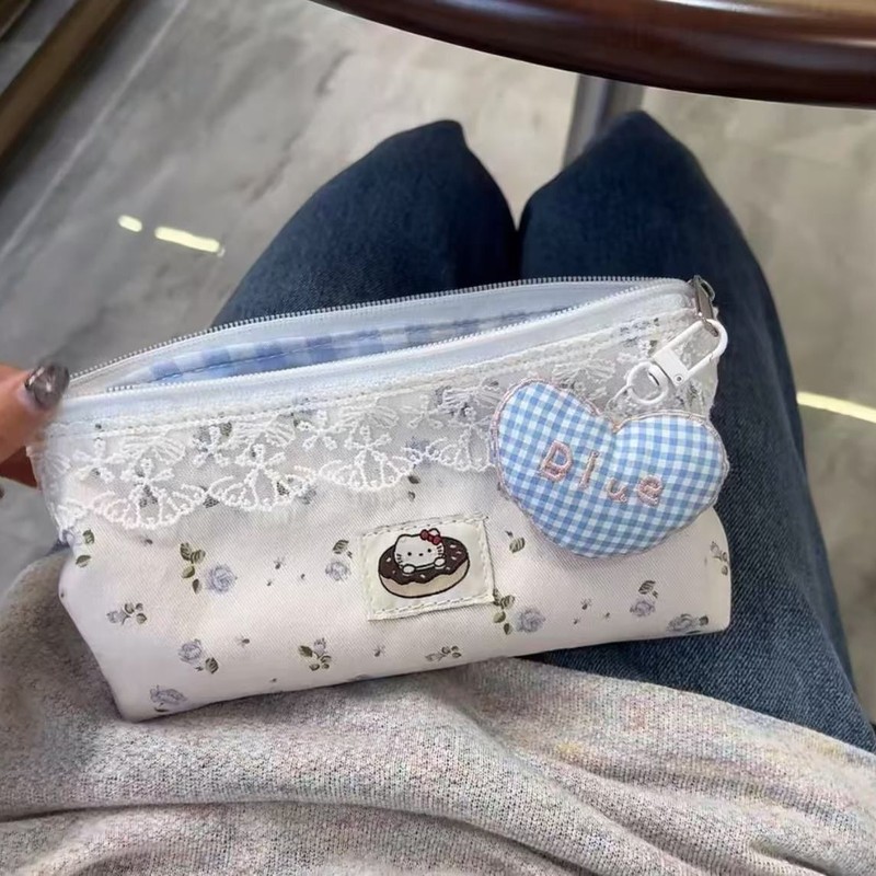 レトロ花柄鉛筆バッグインニッチ高価値レースステッチ文具バッグ学生大容量鉛筆バッグ収納|undefined