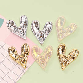 电镀亚克力金银褶皱爱心 diy奶油胶手机壳鞋扣发夹 树脂饰品配件