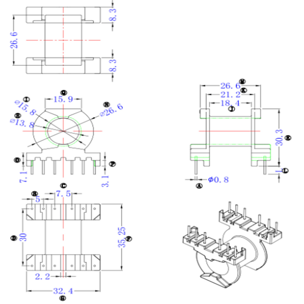 PQ3230电木骨架PQ3230高频变压器骨架卧式6+6针