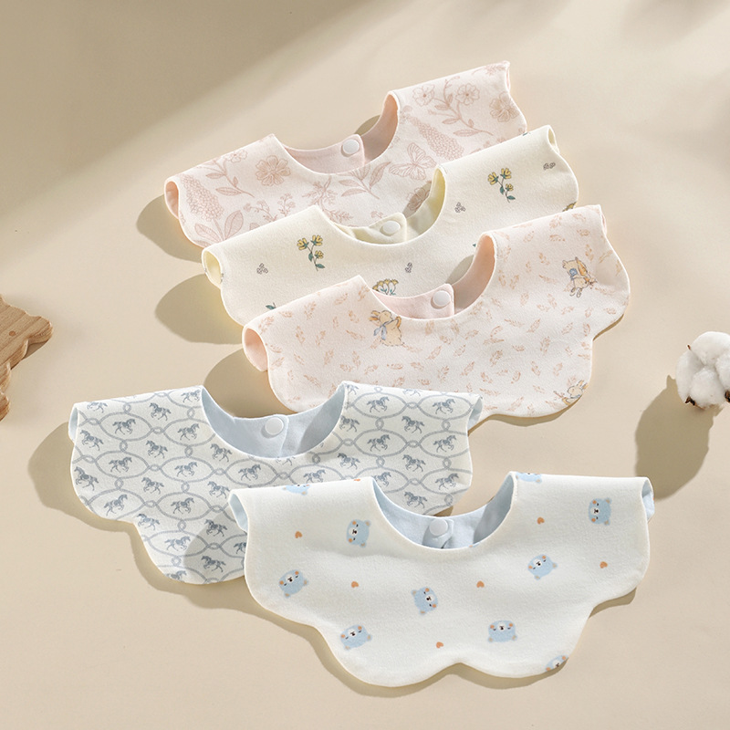 Waterproof baby petal bib, breathable neck scarf, double-sided A-class cotton for newborns, anti-dirt