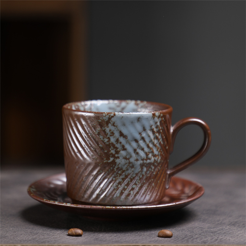 Estilo japonés vintage de cerámica taza de café y platillo traje creativo regalo taza de té de la tarde taza de café de gres