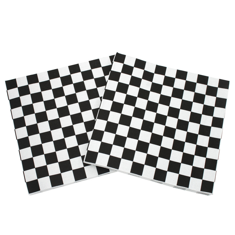 [In stock] classic black and white plaid pattern printed napkin cocktail birthday party decoration handmade paper cut