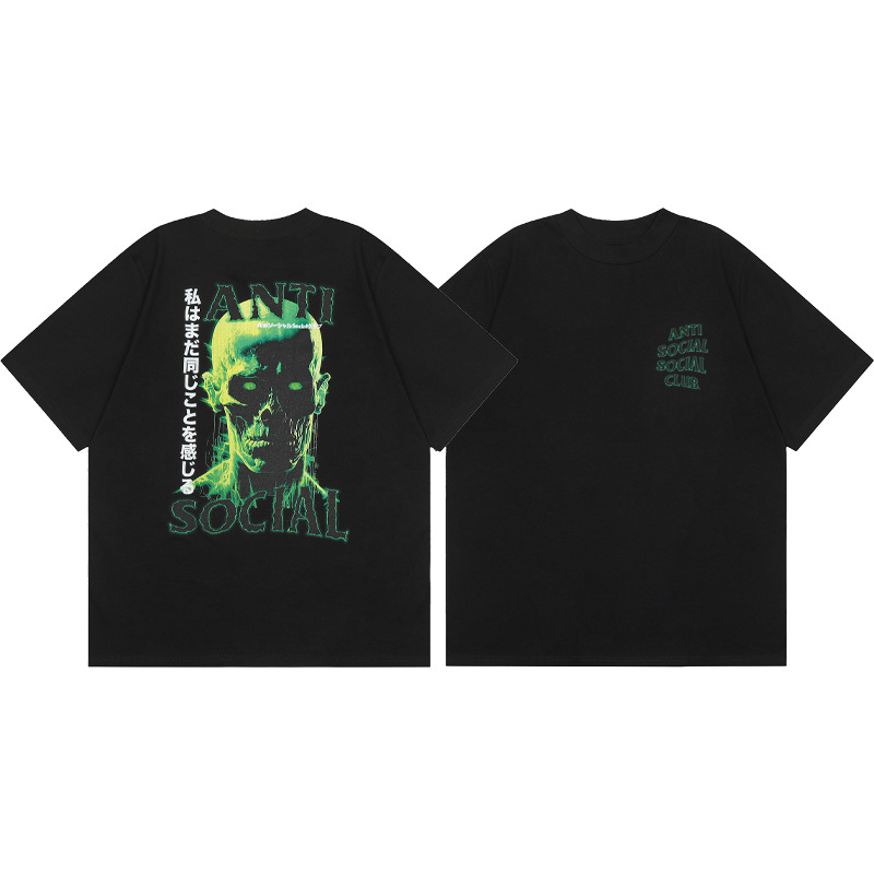 Versión correcta ASSC Club de dibujos animados relámpago impresión conjunta cuello redondo de los hombres Jersey pareja manga corta Camiseta moda