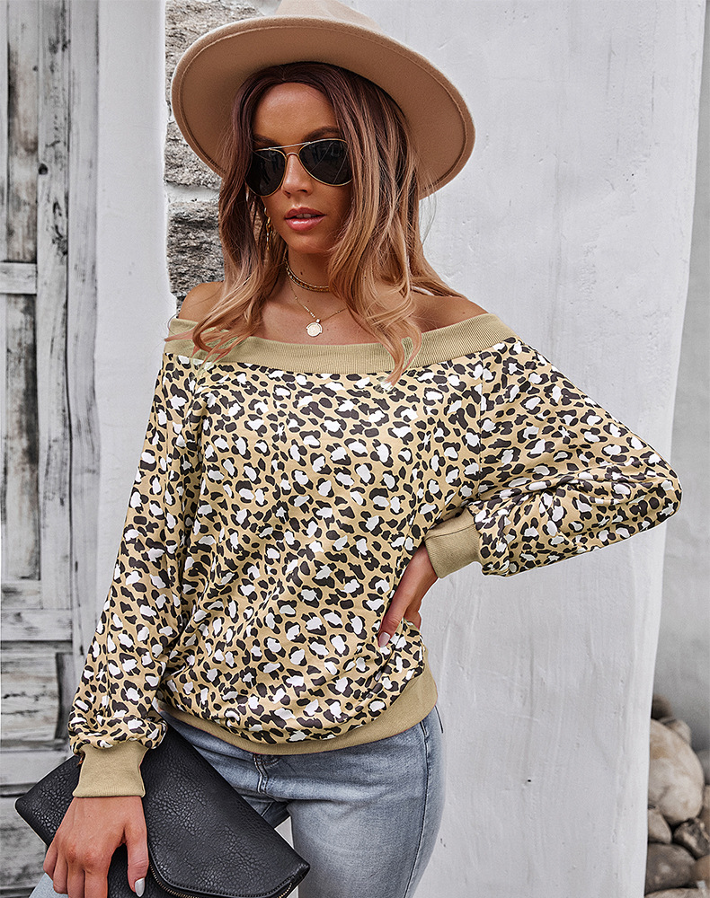 one-shoulder leopard print long-sleeved top nihaostyles wholesale clothing NSDY85973