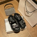 露趾<font red=H>凉鞋</font>女夏季新款ins韩版魔术贴水钻扣<font red=H>平底</font>仙女风沙滩<font red=H>凉鞋</font>子女