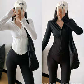 26新款ALOO瑜伽鱼骨外套女士修身收腰运动立领拉链长袖夹克上衣女