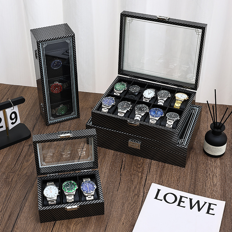 Spot Wholesale High-Gloss Carbon Fiber Watch Storage Box Wrist Watch Bracelet Display Box Walnut Toy Storage Box
