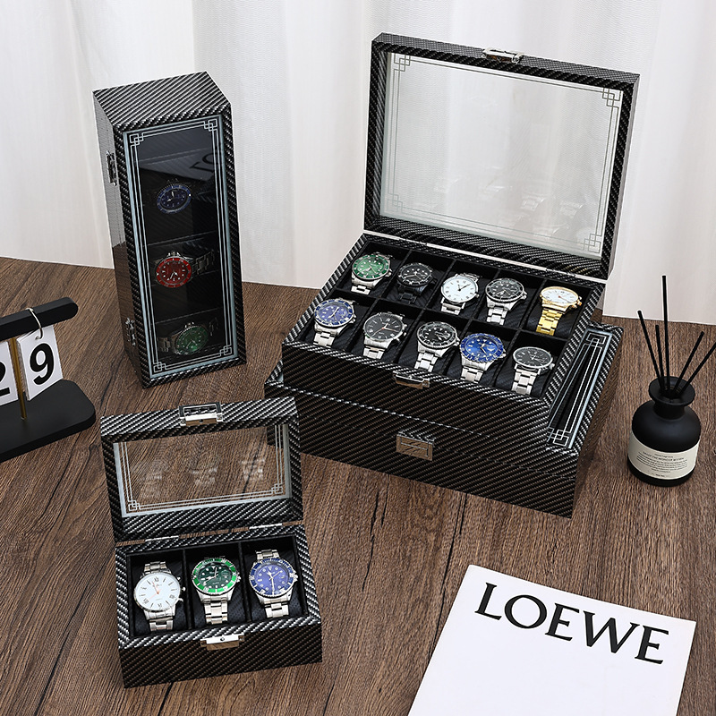 Spot Wholesale High-Gloss Carbon Fiber Watch Storage Box Wrist Watch Bracelet Display Box Walnut Toy Storage Box