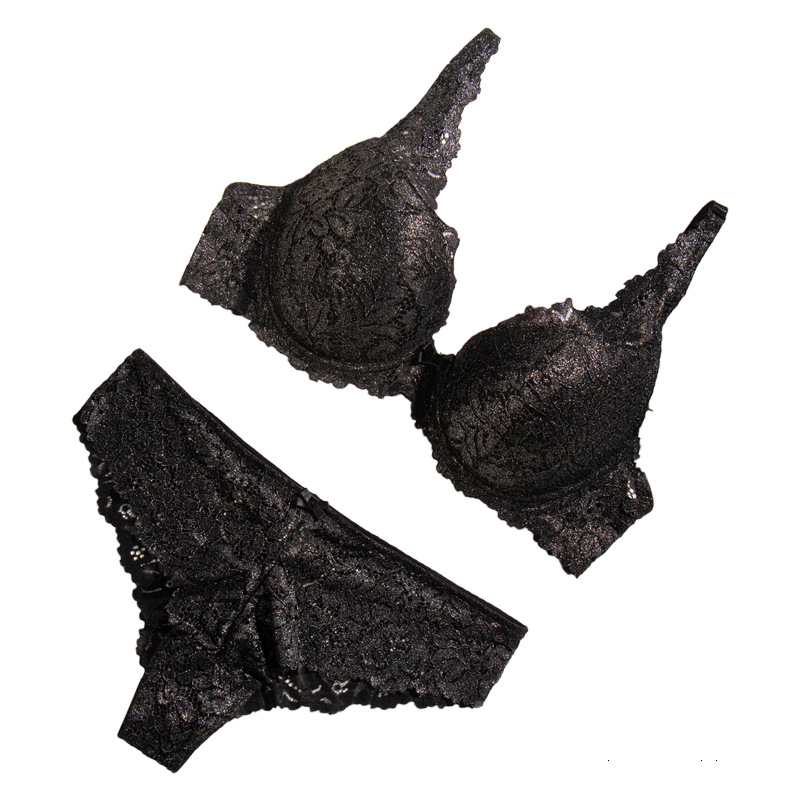 Transfronterizo Europa y América damas carbono plata sujetador conjunto de anillo de acero ajustable sujetador pantalones de encaje sexy