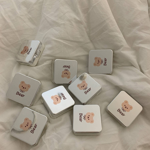 Cute cartoon electroplated mirror bear contact lens box with tweezers portable contact lens box cleaning box companion box