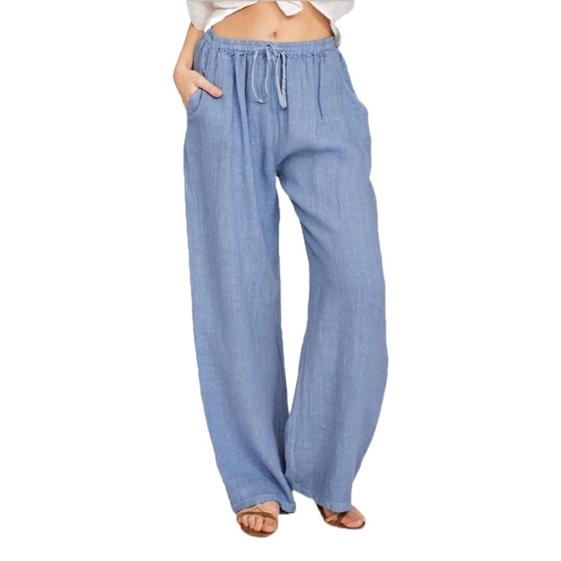 Женские брюки для трансграничной торговли, новинка 2025 года, в европейском и американском стиле, для Amazon и eBay, больших размеров, свободные, из хлопка и льна, повседневные, длинные
