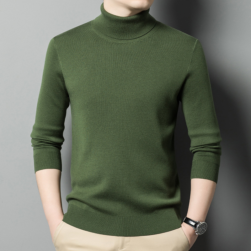 Autumn and Winter Backing Mulberry Silk Winter Men's Knitted Shirt High-Neck Thickened Sweater Men's High-End New Warm Inner Shapes