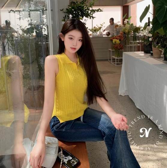 Rl Ralph Twist Pony Embroidered Knitted Shirt Women's T-Shirt Sleeveless Short Same Style POLO Vest Knitted