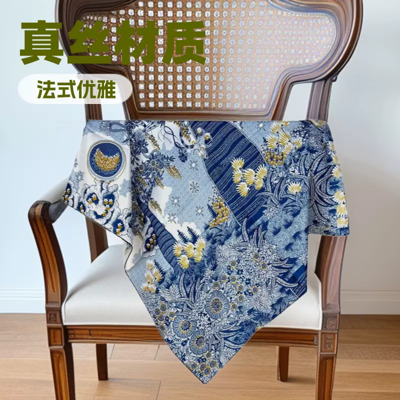 丝绸之路黑白法式气质90真丝优雅斜纹丝巾春夏新款桑蚕丝方巾