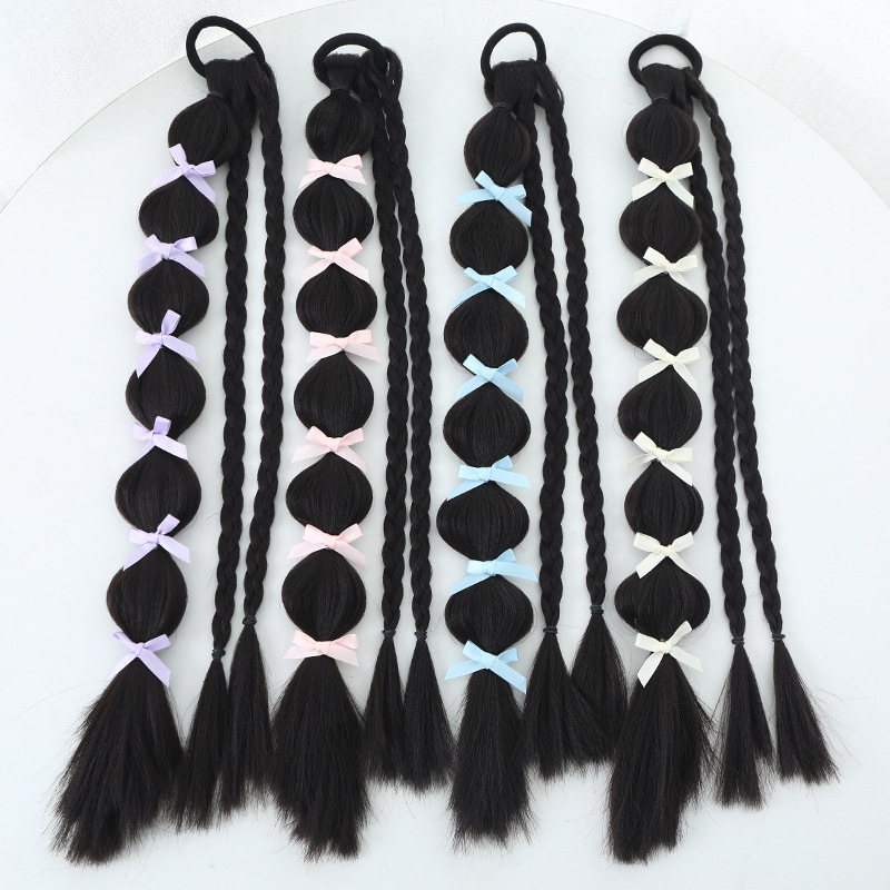 Wig Double ponytail Female Gourd Braid Natural Spotted Color Bubble Braid Sweet Cool Boxing Braid Tie-up Rubber Tendon Hair Ring