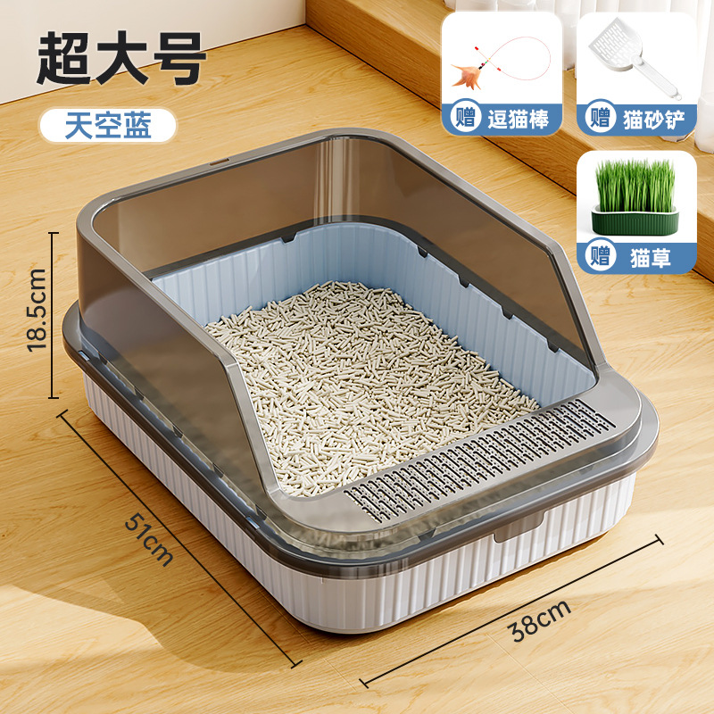 Baño de arena para gatos anti-spillado exterior con arena, baño para gatos grande, arena para gatos semicerrada, lavabo para gatos pequeños