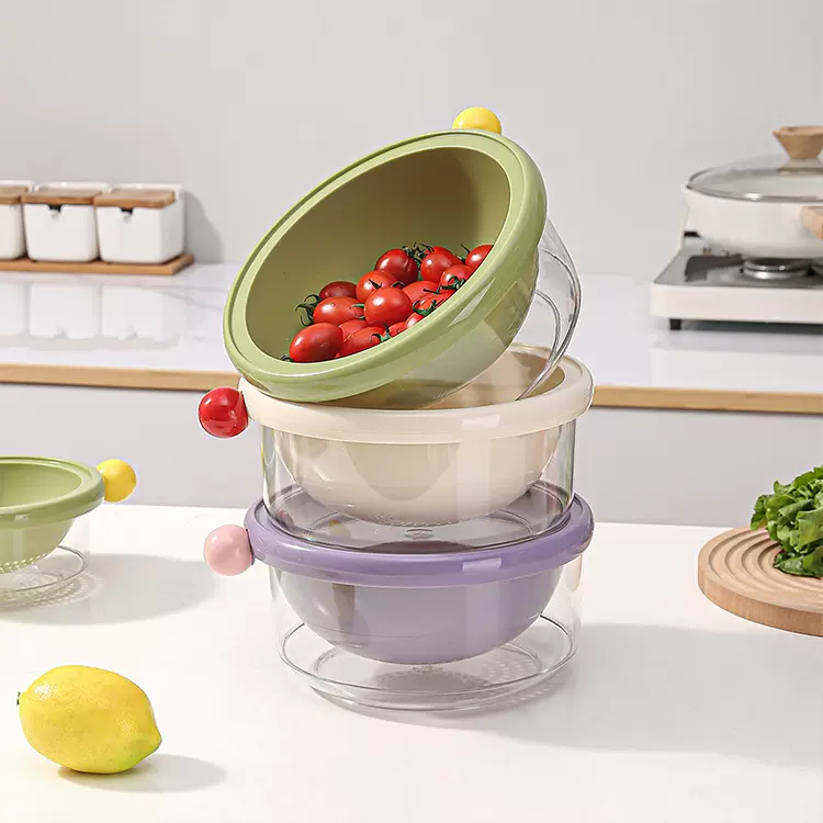 双层新款多巴胺沥水篮高颜值家用水果蔬菜清洗篮二合一加厚洗菜篮