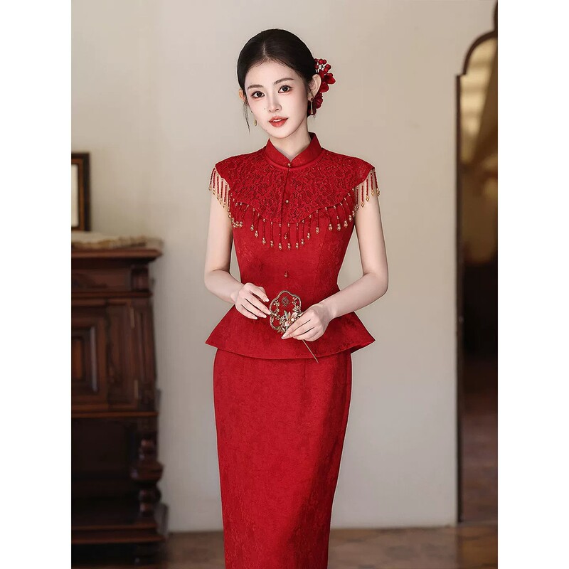 New Chinese-Style Wedding Dress for the Bride 2026 New Model Red Heavy-Duty Wedding Engagement Dress High-End Homecoming Thank-You Set New Chinese-Style Wedding Dress for the Bride 2026 New Model Red Heavy-Duty Wedding Engagement Dress High-End Homecoming Thank-You Set