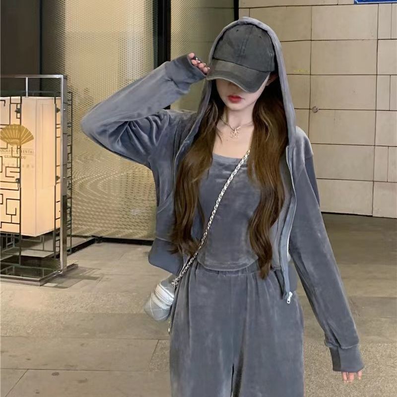 休闲运动套装女秋冬季2025新款韩版慵懒冬款加厚加绒显瘦三件套潮|undefined