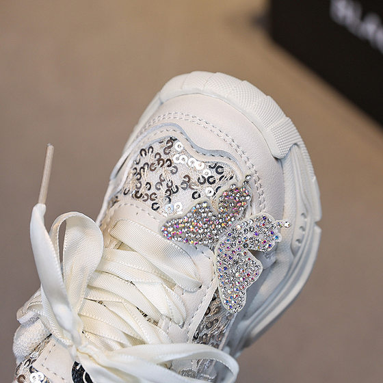 Girls sneaker Spring New Baby Girl Princess Soft Bottom Fashion Shoes Sequin Butterfly Girls Torre Shoes
