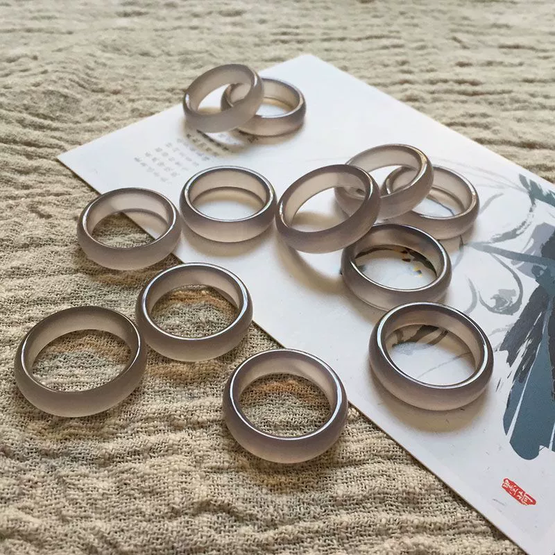 Agate Ring, organic agate with white-jade ice effect, sizes 15–18 (random color)
