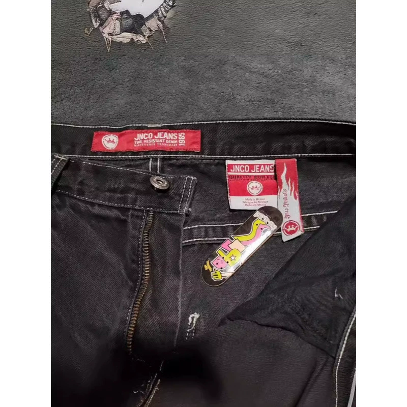 Уличная одежда для трансграничной электронной коммерции Джинсы JNCO Y2K хип-хоп ретро свободные джинсовые черные брюки с графической вышивкой