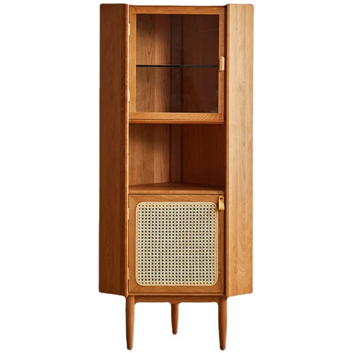 Nordic cherry wood corner cabinet simple solid wood side cabinet Japanese modern living room study dining room storage cabinet glass door cabinet