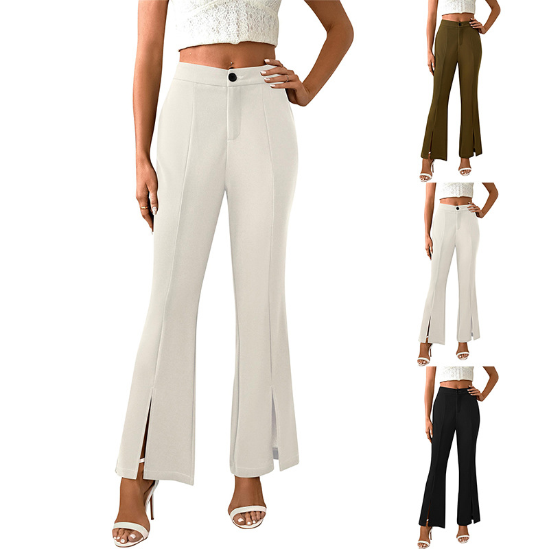 Cross-border Europe and the United States Amazon Weila Spring New Front Split Ankle Pants Dress Pants High Waist Slim Fit Flare Pants for Women