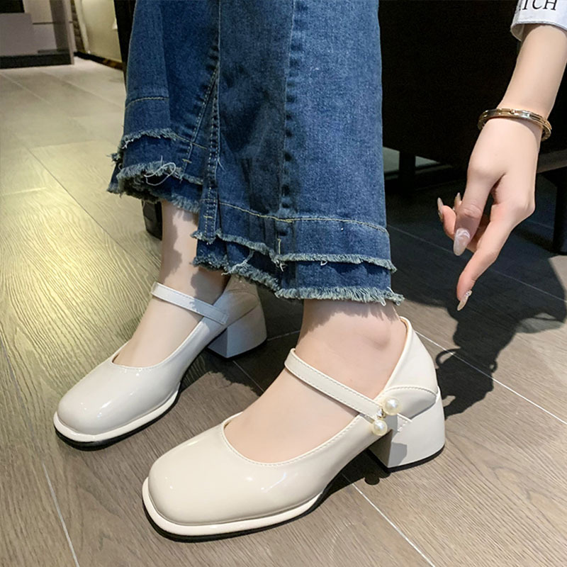 Mary Jane Little Leather Children's Summer 2024 Spring/Summer New Pearl Button Fairy Soft Thick Heel Shoes Girl_voghion.com